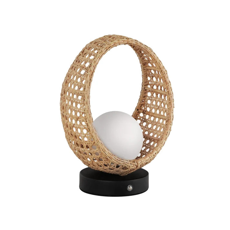 Kuzco Lanai 10in LED Table Lamp | Black Opal Glass and Rattan | Covered Patio & Bedroom | 5.62 x 5.62 x 10.62 in | Model TL20610-BK-OP