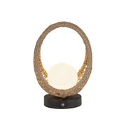 Kuzco Lanai 10in LED Table Lamp | Black Opal Glass and Rattan | Covered Patio & Bedroom | 5.62 x 5.62 x 10.62 in | Model TL20610-BK-OP