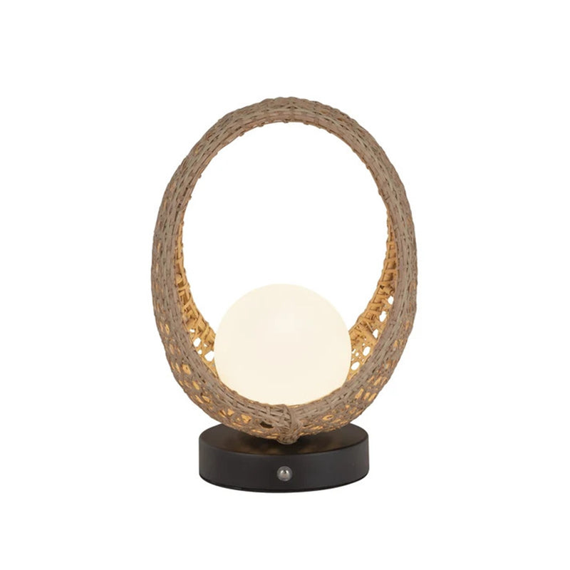 Kuzco Lanai 10in LED Table Lamp | Black Opal Glass and Rattan | Covered Patio & Bedroom | 5.62 x 5.62 x 10.62 in | Model TL20610-BK-OP