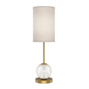 Kuzco Marni 21in LED Table Lamp | Glam Natural Brass and White Linen with Clear Carved Acrylic | Bedroom & Living Room | 850lm | Model TL321201NBWL