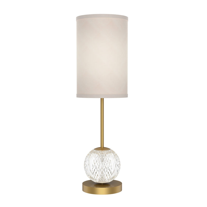 Kuzco Marni 21in LED Table Lamp | Glam Natural Brass and White Linen with Clear Carved Acrylic | Bedroom & Living Room | 850lm | Model TL321201NBWL