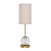 Kuzco Marni 21in LED Table Lamp | Glam Natural Brass and White Linen with Clear Carved Acrylic | Bedroom & Living Room | 850lm | Model TL321201NBWL