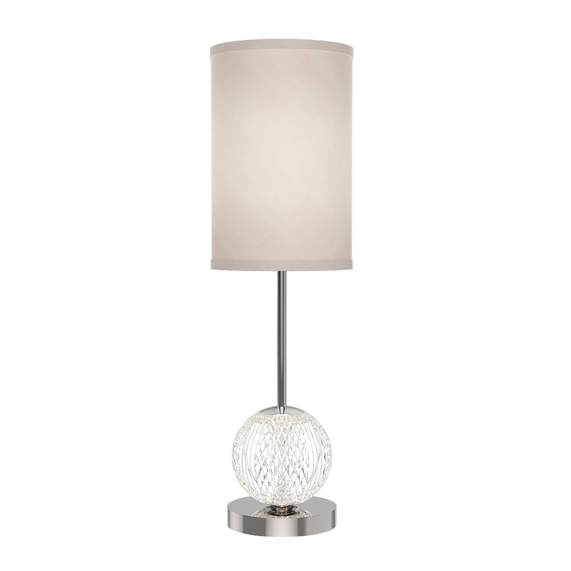 Kuzco Alora Marni 21in LED Table Lamp | Polished Nickel and White Linen with Clear Carved Acrylic | Bedroom & Living Room Accent | Model TL321201PNWL