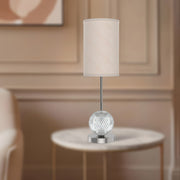 Kuzco Alora Marni 21in LED Table Lamp | Polished Nickel and White Linen with Clear Carved Acrylic | Bedroom & Living Room Accent | Model TL321201PNWL