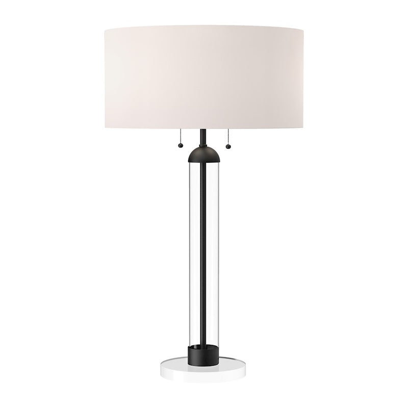 Kuzco Sasha 2-Light 18in Table Lamp | Matte Black & White Linen Shade with Clear Glass Stem | Living Room & Bedroom Accent | Model TL567218MBWL
