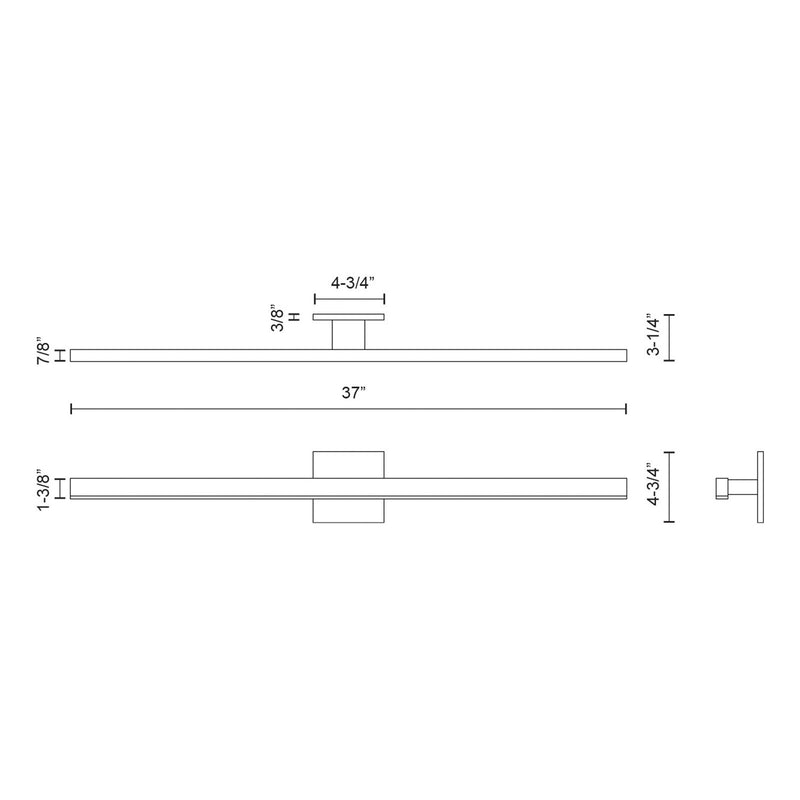 Kuzco Vega 37in LED Vanity Light | Black Frame with White Acrylic Diffuser | Bathroom & Bedroom Vanity | 2000lm, 3000K, Dimmable | Model VL10337-BK