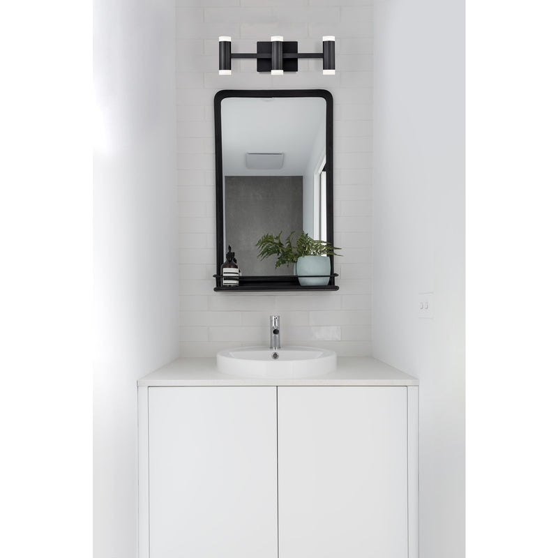 Kuzco Brazen 20in 1-Light LED Vanity Light | Modern Black Aluminum and Frosted Acrylic Diffuser | Bathroom Vanity | Model VL16720-BK