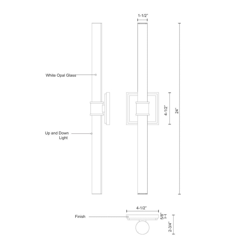 Kuzco Rona 24in 1-Light LED Vanity Light | Brushed Nickel and Opal Glass | Bathroom Vanity & Hallway Light | 4.5 x 24 x 2.75 in | Model VL17024-BN