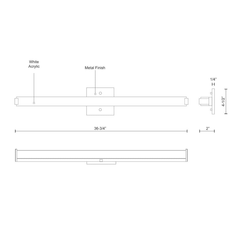Kuzco Latitude-Slim 37in 49W LED Vanity Light | Chrome and White Acrylic Diffuser | Bathroom Vanity & Powder Room | Model VL4737-CH