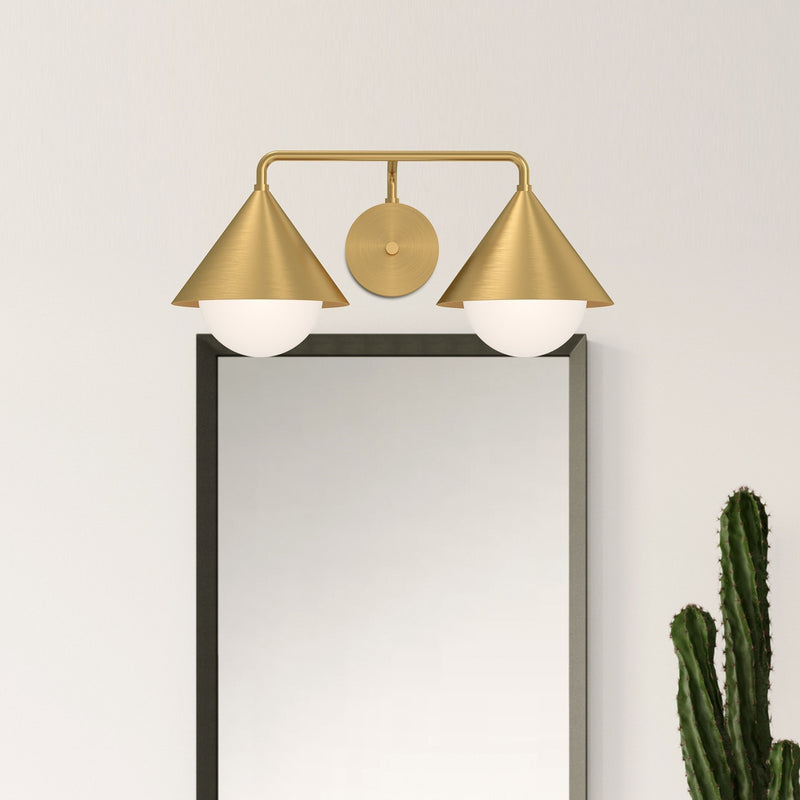Kuzco Remy 21in 2-Light Vanity Light | Modern Brushed Gold Steel and Matte Opal Glass | Bathroom Vanity & Powder Room | Model VL485221BGOP