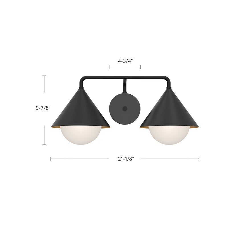Kuzco Remy 21in 2-Light Vanity Light | Modern Brushed Gold Steel and Matte Opal Glass | Bathroom Vanity & Powder Room | Model VL485221BGOP