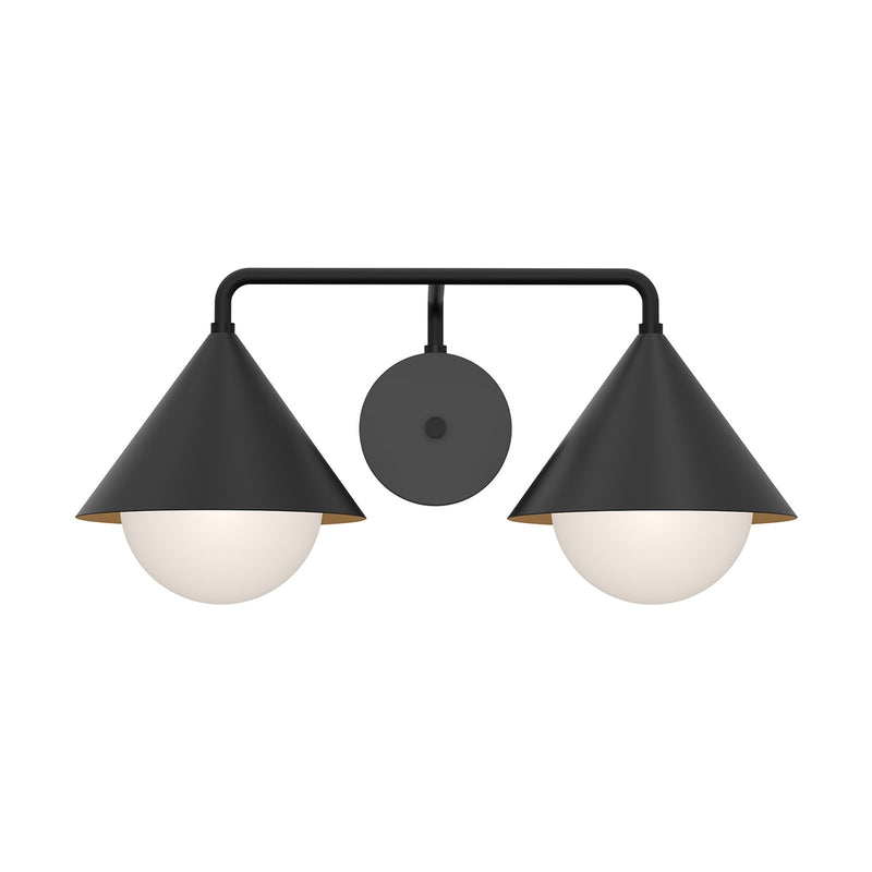 Kuzco Remy 21in 2-Light Vanity Light | Modern Triangular Matte Black Steel and Opal Glass | Bathroom Vanity | Model VL485221MBOP