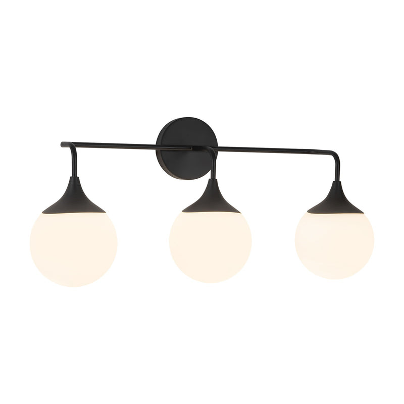 Kuzco Nouveau 25in 3-Light Vanity Light | Art Nouveau Matte Black and Opal Glass | Bathroom & Powder Room | 25.62 x 11.88 in | Model VL505125MBOP