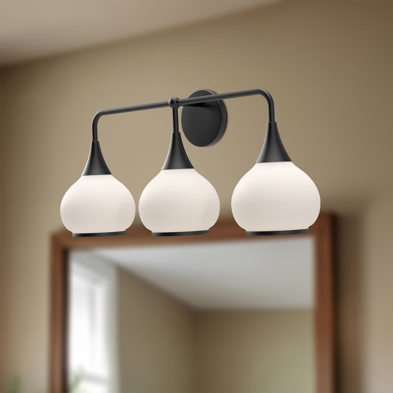 Kuzco Hazel 26in 3-Light Vanity Light | Vintage Matte Black and Opal Glass | Bathroom Vanity & Powder Room | 26.75 x 11.88 x 7 in | Model VL524326MBOP