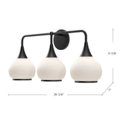 Kuzco Hazel 26in 3-Light Vanity Light | Vintage Matte Black and Opal Glass | Bathroom Vanity & Powder Room | 26.75 x 11.88 x 7 in | Model VL524326MBOP