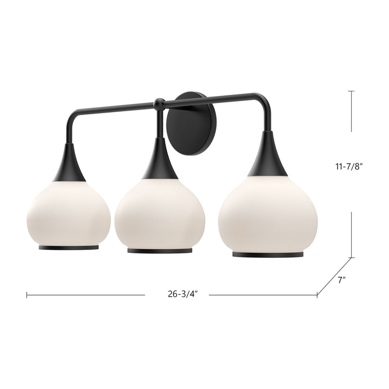 Kuzco Hazel 26in 3-Light Vanity Light | Vintage Matte Black and Opal Glass | Bathroom Vanity & Powder Room | 26.75 x 11.88 x 7 in | Model VL524326MBOP