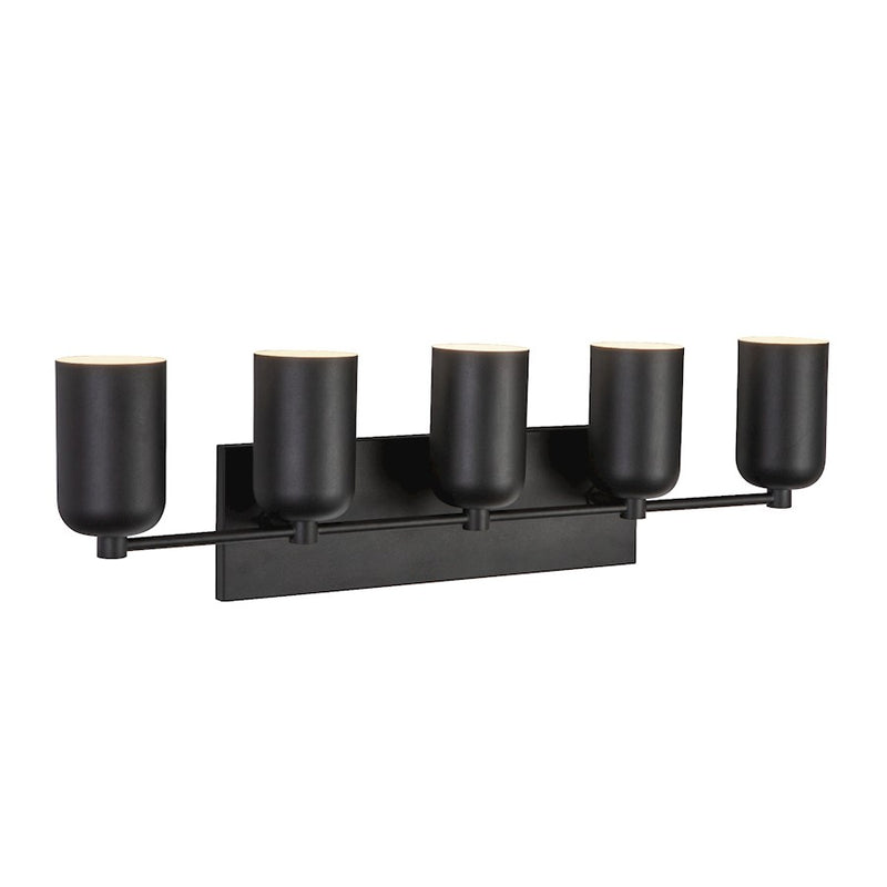Kuzco Nola 32in 5-Light Vanity Light | Modern Black Steel and Exposed Bulbs | Bathroom & Powder Room | 31.75 x 9.12 in, Damp Rated | Model VL57732-BK