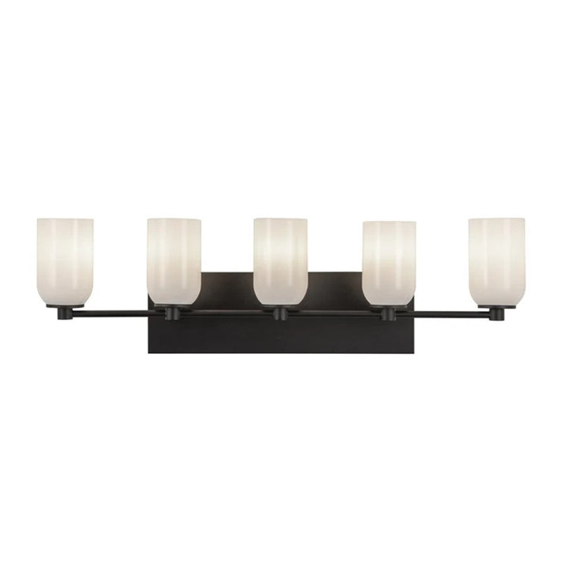 Kuzco Nola 32in 5-Light Vanity Light | Modern Black and Glossy Opal Glass Shades | Bathroom Vanity & Powder Room | Model VL57732-BK-GO