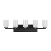 Kuzco Nola 32in 5-Light Vanity Light | Modern Black and Glossy Opal Glass Shades | Bathroom Vanity & Powder Room | Model VL57732-BK-GO