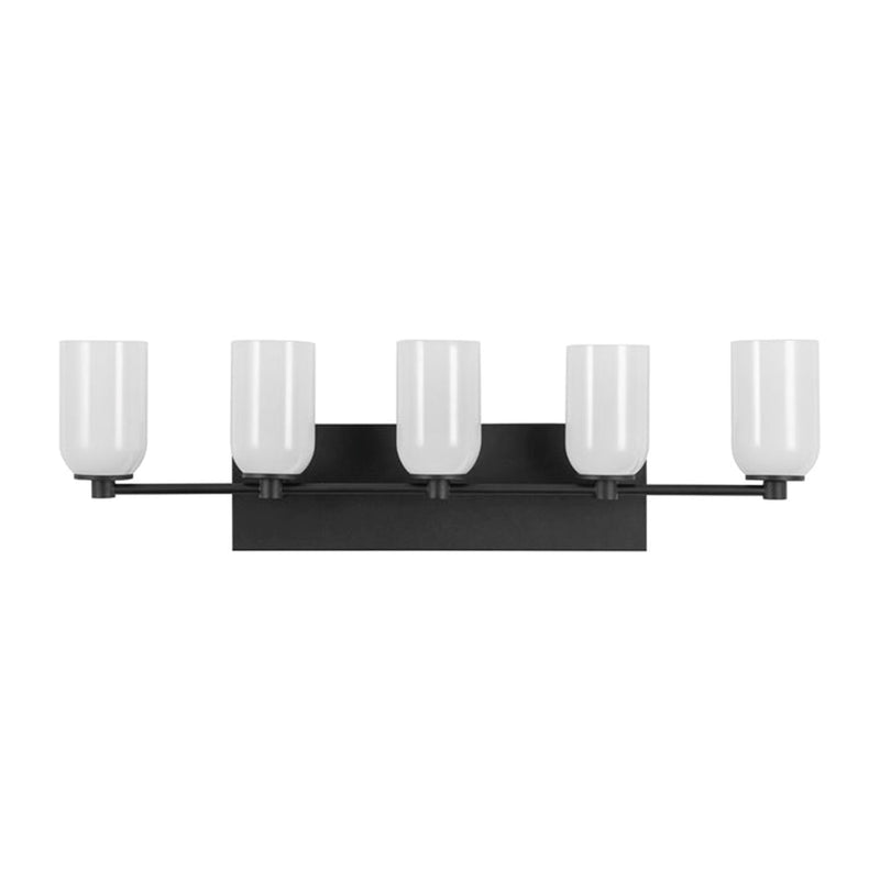 Kuzco Nola 32in 5-Light Vanity Light | Modern Black and Glossy Opal Glass Shades | Bathroom Vanity & Powder Room | Model VL57732-BK-GO