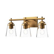 Alora Mood Addison 22in 3-Light Vanity Light | Modern Aged Gold Metal and Clear Glass | Bathroom Vanity & Powder Room | Model VL638221AGCL