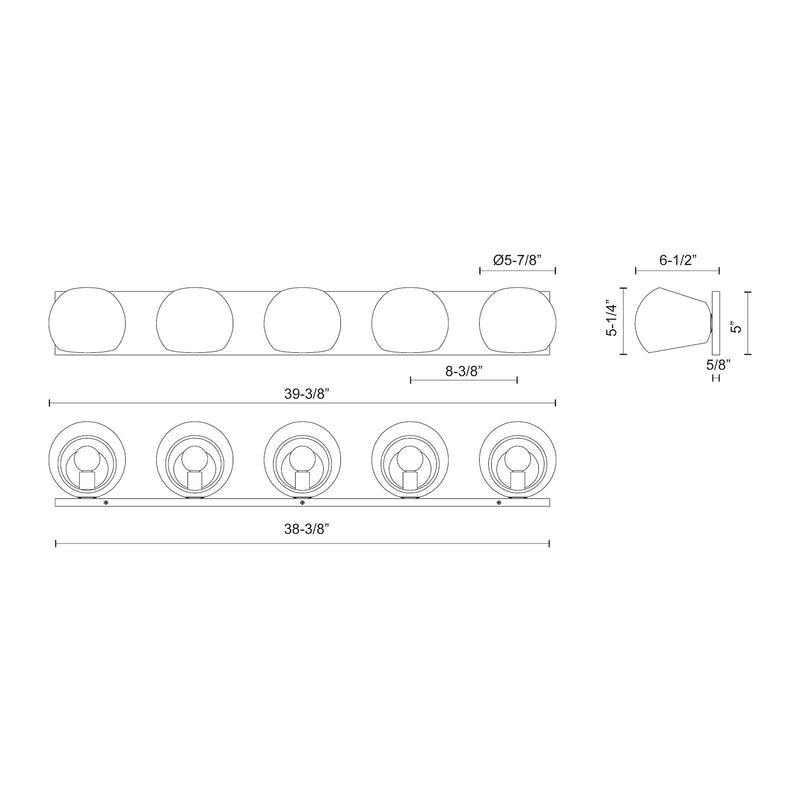 Kuzco Willow 40in 5-Light Vanity Light | Matte Black Metal | Bathroom & Powder Room | 39 x 5 x 6 in | Model VL648540MB