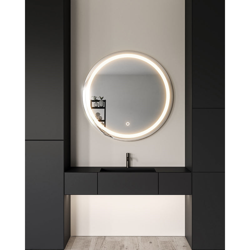 Kuzco Hillmont 40in Round LED Vanity Mirror | Sandblasted Merc Edge Steel Frame and Frosted Glass | Bathroom & Makeup Lighting | Model VM40440-5CCT