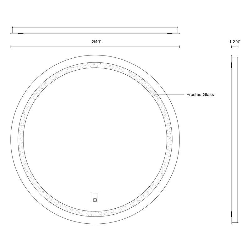 Kuzco Hillmont 40in Round LED Vanity Mirror | Sandblasted Merc Edge Steel Frame and Frosted Glass | Bathroom & Makeup Lighting | Model VM40440-5CCT