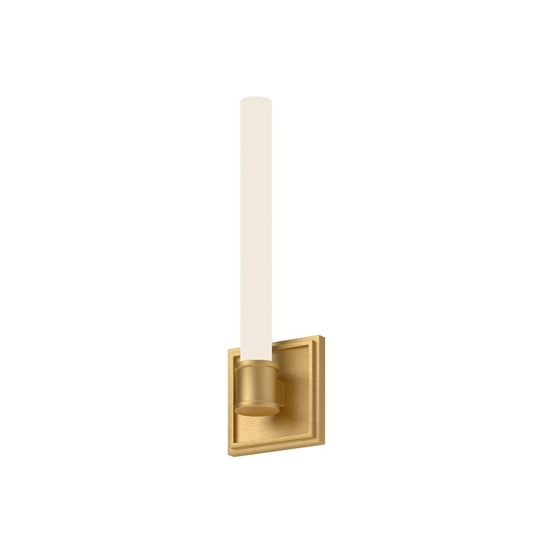 Kuzco Rona 14in 1-Light LED Wall Sconce | Modern Brushed Gold and Opal Glass | Hallway & Bedroom Accent | 4.5 x 14 x 2.75 in | Model WS17014-BG