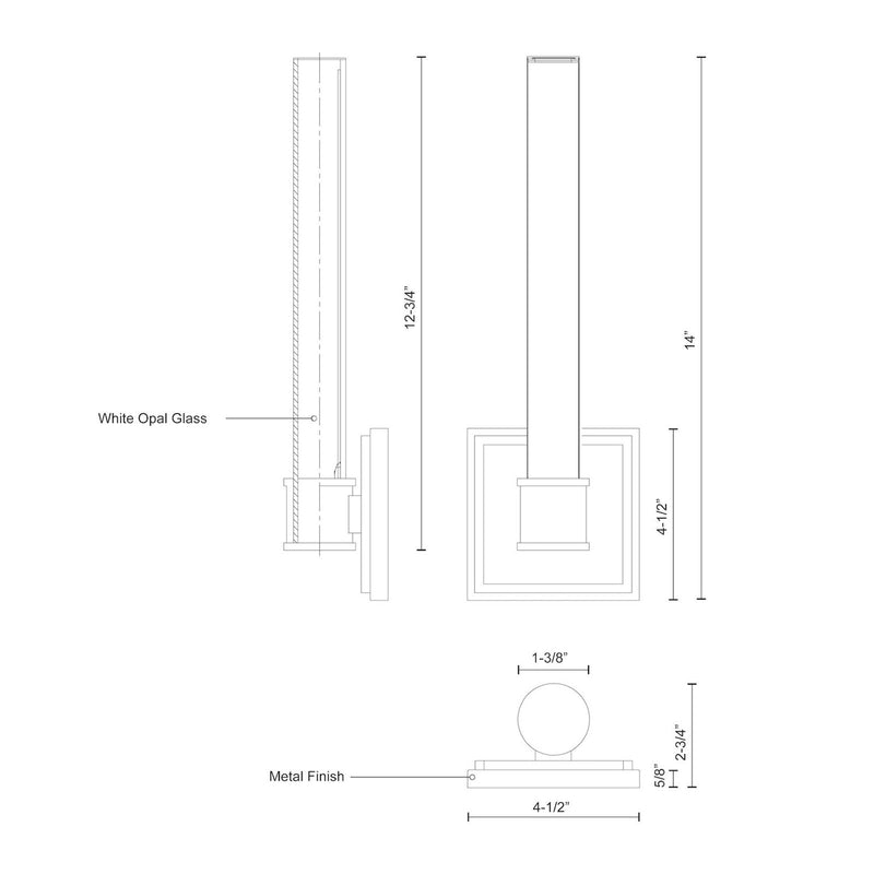 Kuzco Rona 14in 1-Light LED Wall Sconce | Modern Black and Opal Glass | Hallway & Bedroom Accent Light | 1200lm, 3000K, Dimmable | Model WS17014-BK