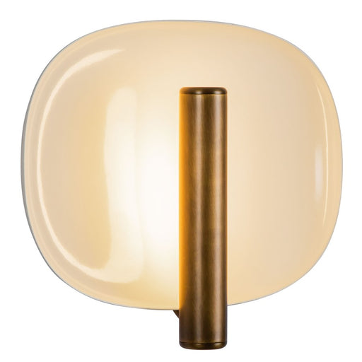 Kuzco Lustre 9" Wht Dimmable LED Wall Sconce, Pearl Wht/Vintage Brass
