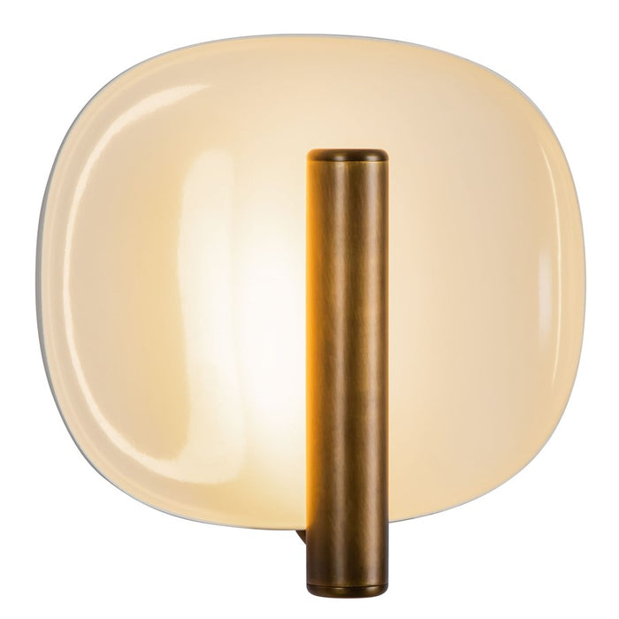 Kuzco Lustre 9" Wht Dimmable LED Wall Sconce, Pearl Wht/Vintage Brass