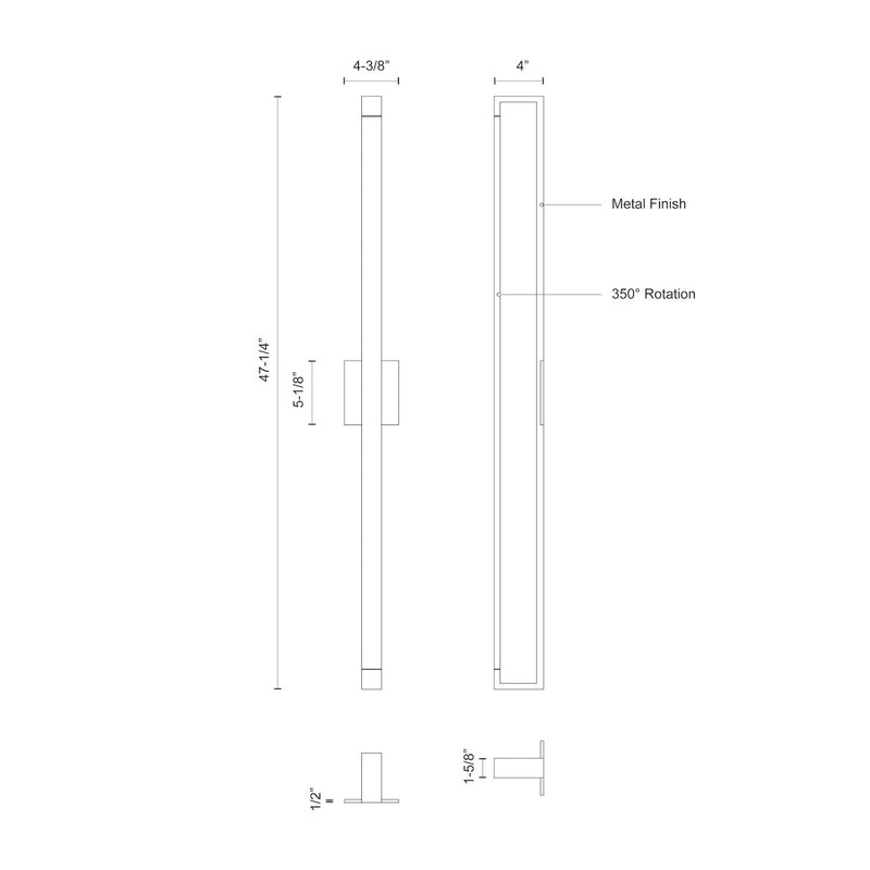 Kuzco Swivel 48in 1-Light Wall Sconce | Black Aluminum and Frosted Acrylic Diffuser | Living Room & Hallway | 4.38 x 47.25 x 4 in | Model WS24348-BK