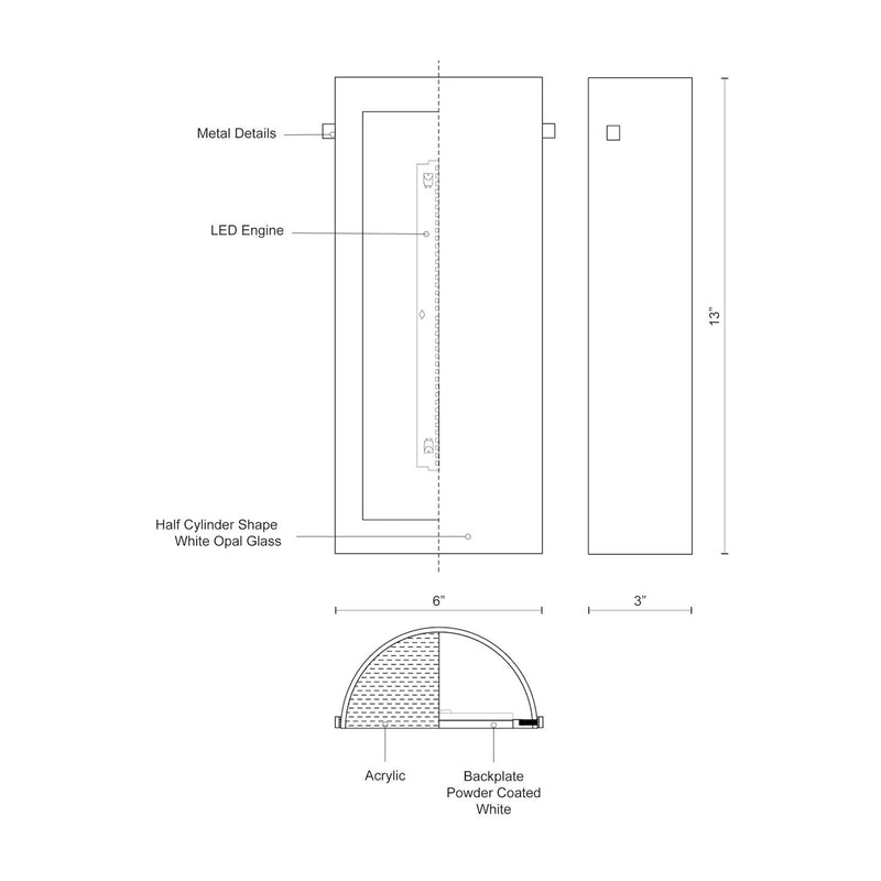 Kuzco Hudson 13in 1-Light LED Wall Sconce | Brushed Nickel and Chrome Metal with Opal Glass | Hallway & Bedroom Accent Light | Model WS3313