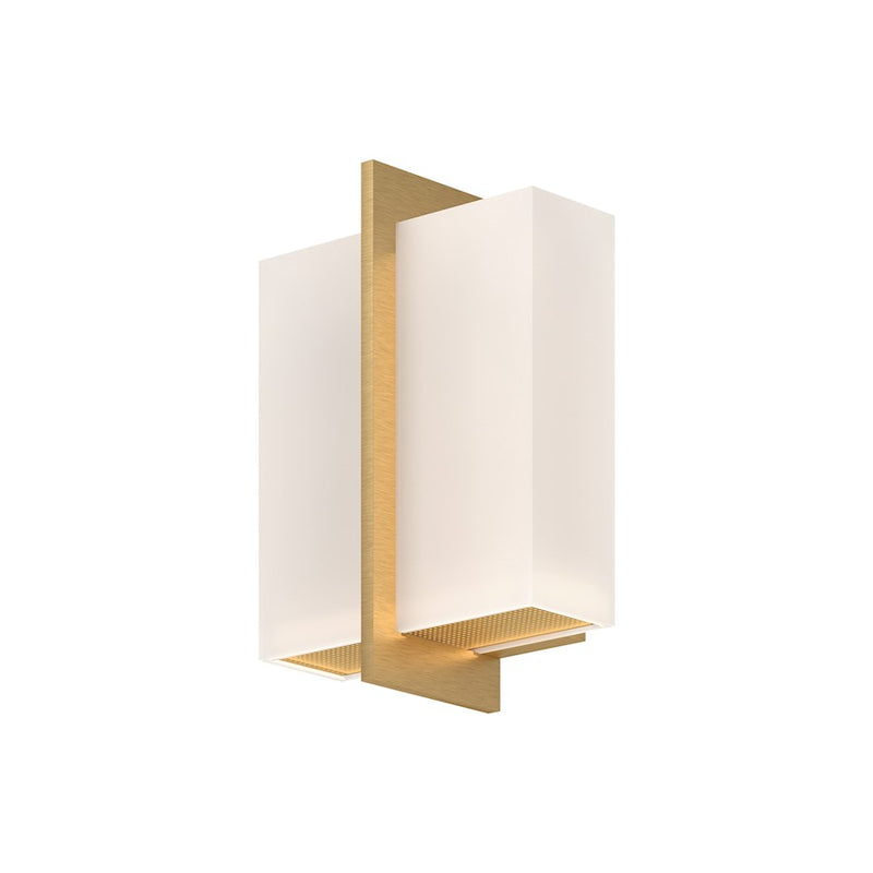 Kuzco Bengal 7in 1-Light LED Wall Sconce | Brushed Gold and Opal Glass | Hallway & Bedroom Accent | 7.12 x 4.38 x 10 in | Model WS39210-BG