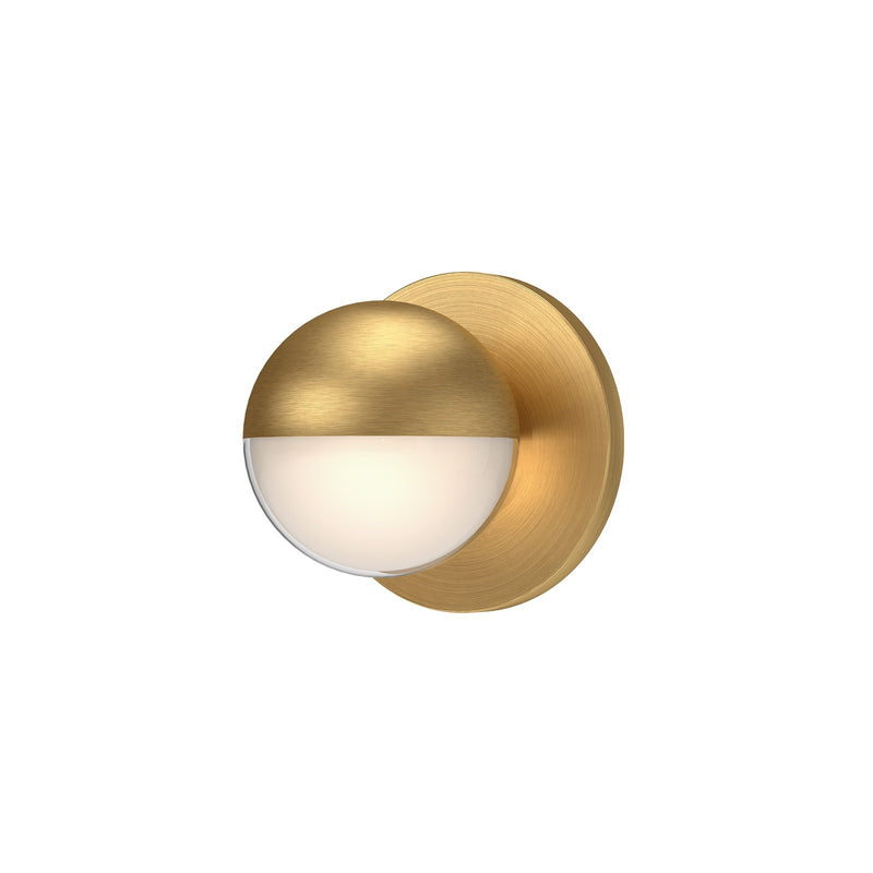 Kuzco Pluto 5in 1-Light LED Wall Sconce | Modern Brushed Gold and Frosted Clear Glass | Bedroom & Hallway Accent Light | 400lm | Model WS47305-BG