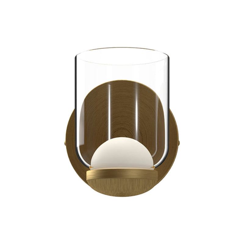Kuzco Cedar 4in LED Wall Sconce | Brushed Gold Clear Glass & White Diffuser | Hallway & Bathroom Accent | 935lm 3000K 90CRI | Model WS52505-BG-CL