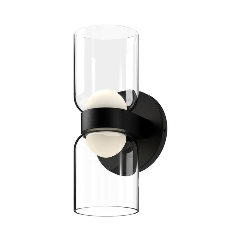 Kuzco Cedar 11in 1-Light LED Wall Sconce | Modern Black Aluminum and Clear Glass with White Diffuser | Hallway & Bathroom | Model WS52511-BK-CL