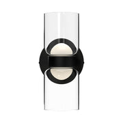 Kuzco Cedar 11in 1-Light LED Wall Sconce | Modern Black Aluminum and Clear Glass with White Diffuser | Hallway & Bathroom | Model WS52511-BK-CL