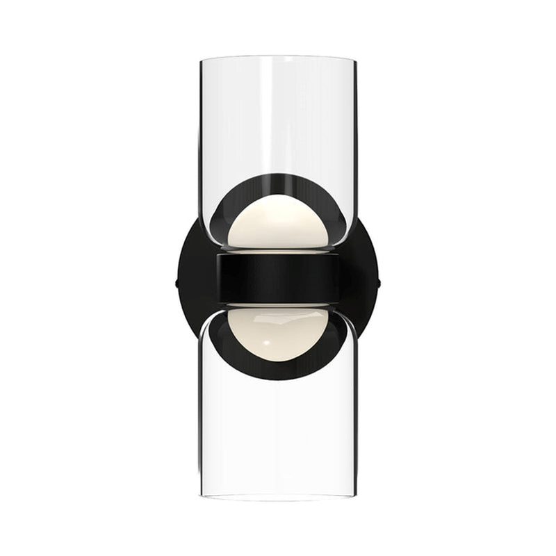 Kuzco Cedar 11in 1-Light LED Wall Sconce | Modern Black Aluminum and Clear Glass with White Diffuser | Hallway & Bathroom | Model WS52511-BK-CL