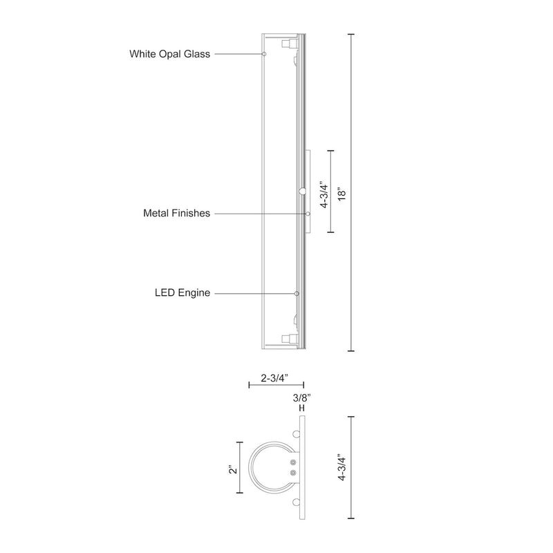 Kuzco Bute 18in LED Wall Sconce | Modern Brushed Nickel and Opal Glass | Hallway & Bedroom Accent Light | 1600lm 3000K 90CRI | Model WS8318-BN
