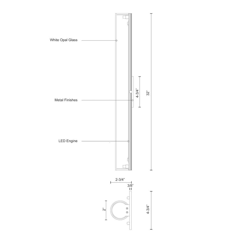 Kuzco Bute 32in 1-Light LED Wall Sconce | Modern Black and Opal Glass | Hallway & Bedroom Accent Light | 3200lm 3000K Dimmable | Model WS8332-BK