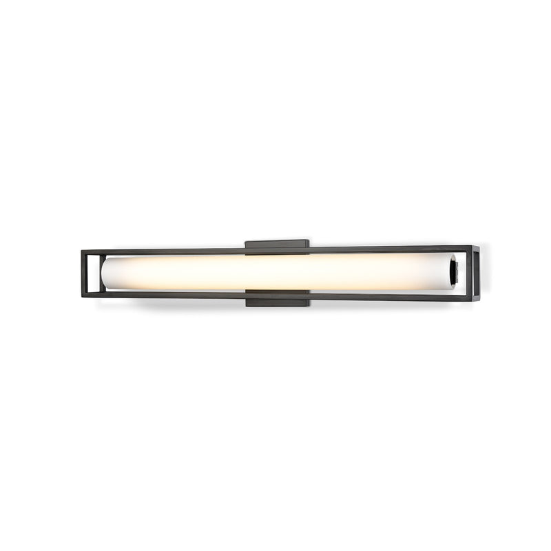 Kuzco Lochwood 27in LED Wall Sconce | Black Steel and Opal Glass | Bedroom & Hallway Accent Light | 2400lm 3000K 90CRI | Model WS83427-BK