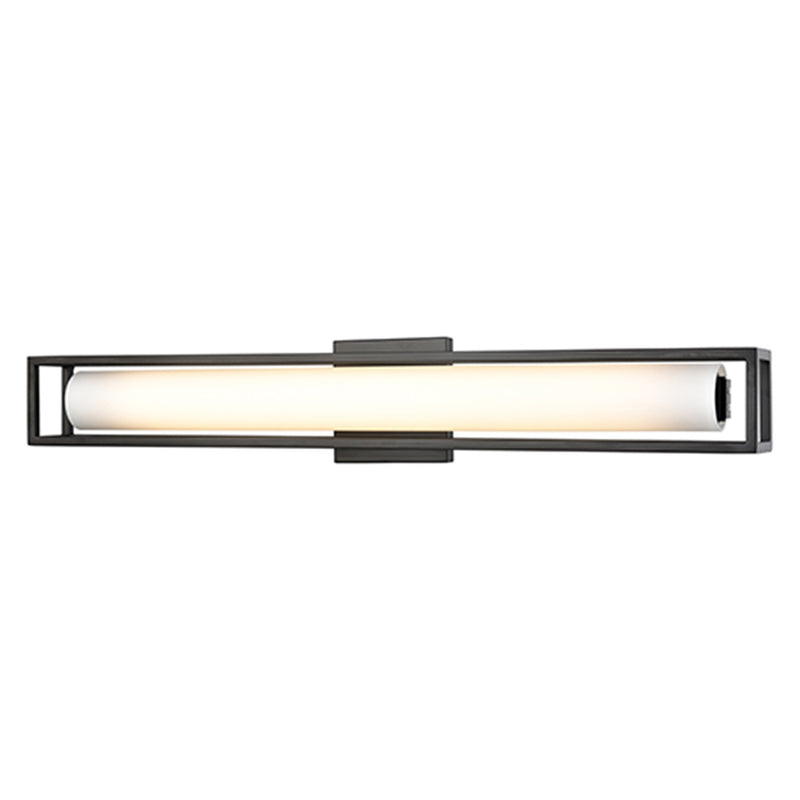 Kuzco Lochwood 27in LED Wall Sconce | Black Steel and Opal Glass | Bedroom & Hallway Accent Light | 2400lm 3000K 90CRI | Model WS83427-BK