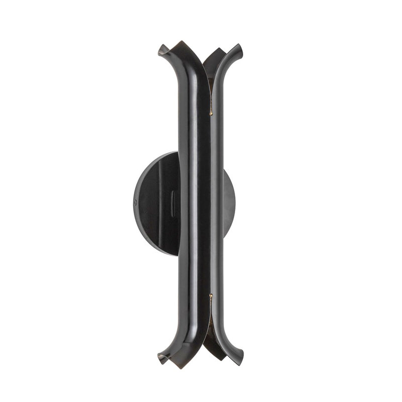 Kuzco Husk 14" LED Wall Sconce, Glossy Black/Stainless Steel Shade