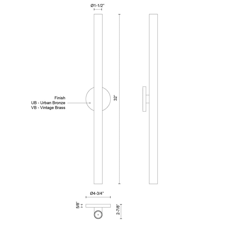Kuzco Mason 32in 1-Light LED Wall Sconce | Modern Vintage Brass Aluminum and Clear Acrylic TIR Optics | Living Room & Dining Room | Model WS90432-VB