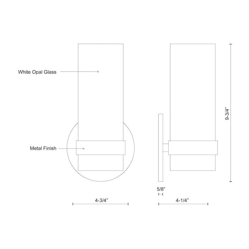 Kuzco Milano 9in 1-Light LED Wall Sconce | Modern Brushed Nickel and Opal Glass | Bedroom & Hallway Accent Light | 600lm 3000K | Model WS9809-BN