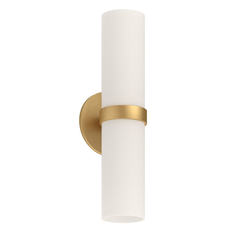 Kuzco Milano 15in LED Wall Sconce | Modern Brushed Gold and Opal Glass | Bedroom & Hallway Accent Light | 4.75 x 15 x 4.25 in | Model WS9815-BG