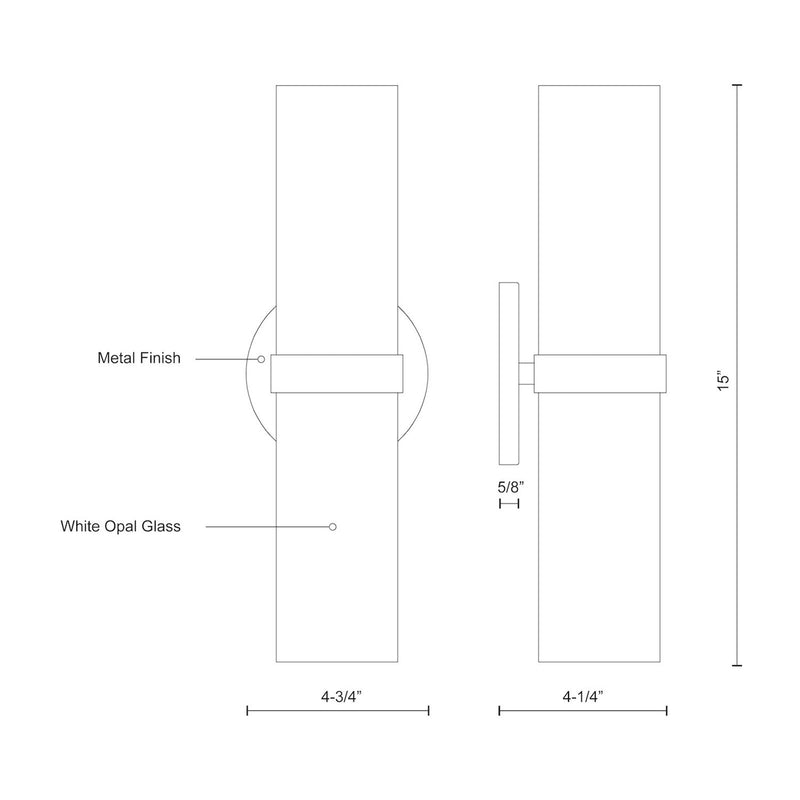 Kuzco Milano 15in 1-Light Wall Sconce | Modern Chrome Metal and Opal Glass | Bedroom & Hallway Accent Light | 4.75 x 15 x 4.25 in | Model WS9815-CH