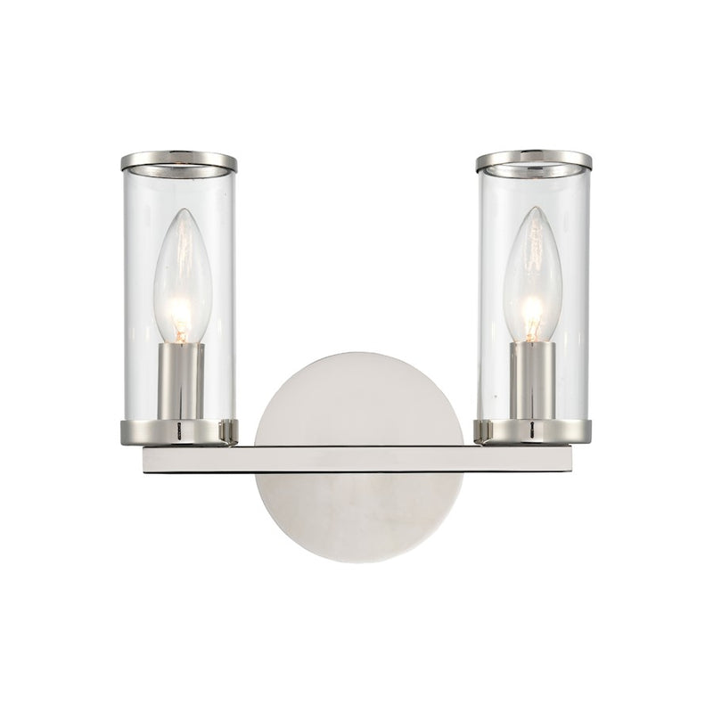 Kuzco Revolve 10in 2-Light Vanity Light | Polished Nickel and Clear Glass | Bathroom & Powder Room | 10.38 x 8.62 in | Model WV309022PNCG